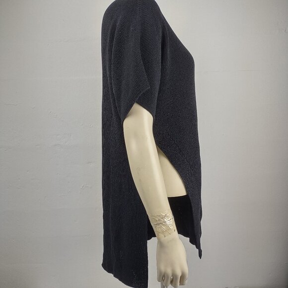 Eileen Fisher black heavyweight cotton blend side gap sweater ladies womens XS - Picture 4 of 8